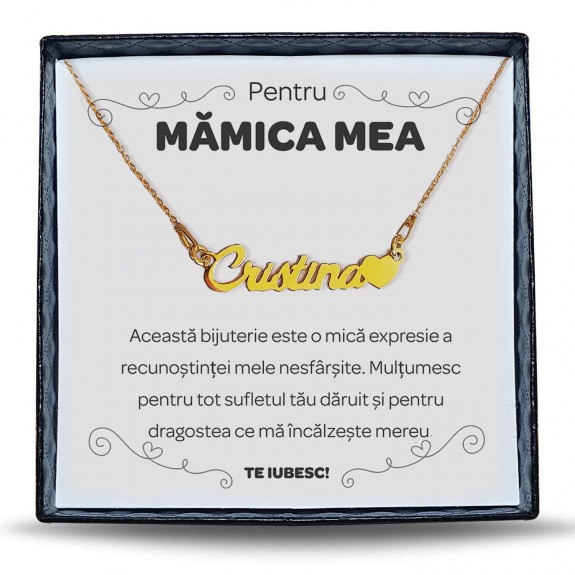 Pentru Mama - Colier Personalizat cu Nume la alegere din argint placat cu aur 24K + cutiuta cu mesaj personalizat pentru Mama