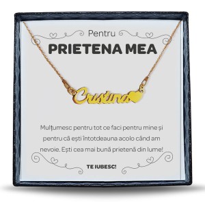 Pentru Prietena - Colier Personalizat cu Nume la alegere din argint placat cu aur 24K + cutiuta cu mesaj personalizat pentru Prietena