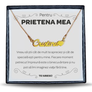 Pentru Prietena - Colier Personalizat cu Nume la alegere din argint placat cu aur 24K + cutiuta cu mesaj personalizat pentru Prietena