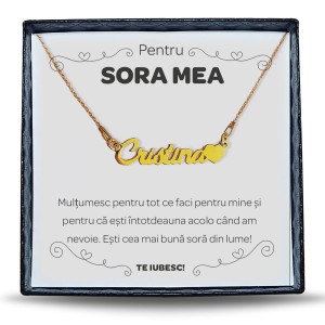 Pentru Sora - Colier Personalizat cu Nume la alegere din argint placat cu aur 24K + cutiuta cu mesaj personalizat pentru Sora