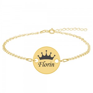 Regali - Bratara personalizata argint 925 placat cu aur galben 24K banut cu nume si coroana