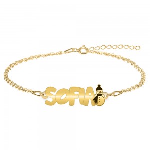 Snowman - Bratara pentru copii din argint 925 placat cu aur galben 24K personalizata cu nume