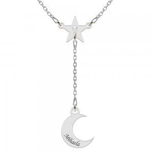 Star- Colier din argint personalizat cu cristal  - Stea si luna