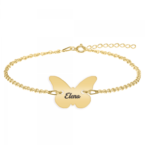 Zulema - Bratara personalizata cu fluturas din argint 925 placat cu aur galben 24K, cu nume