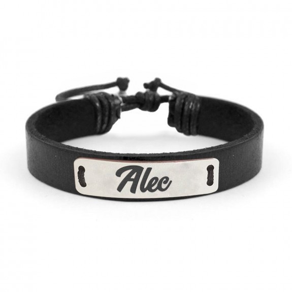 Bratara din piele cu placuta din argint 925, Nume Alec , Reglabila, BijuBOX, Cutiuta CADOU Bratara din piele cu placuta din argint 925, Nume Alec , Reglabila, BijuBOX, Cutiuta CADOU