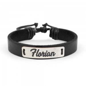 Bratara din piele cu placuta din argint 925, Nume Florian , Reglabila, BijuBOX, Cutiuta CADOU