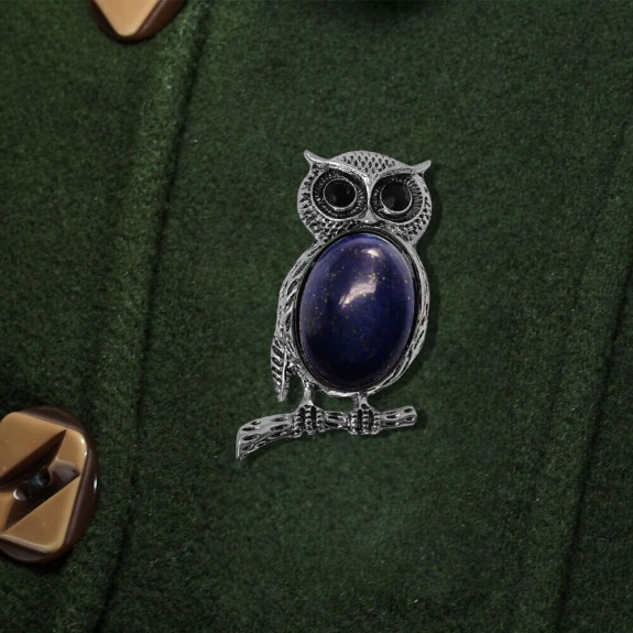 Didi - Brosa Bufnita Argintie si Lapis Lazuli