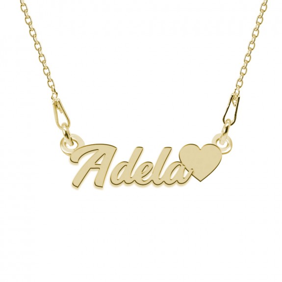 Colier Argint Placat cu Aur 24 karate, Inimioara, Nume Adela, BijouxMAG, 45 cm