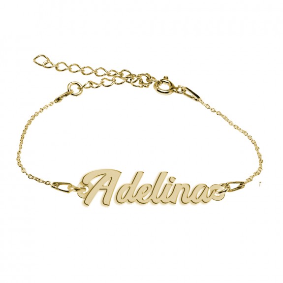 Bratara Argint Placata cu Aur 24 karate, Nume Adelina, 15 + 3 cm Bratara Argint Placata cu Aur 24 karate, Nume Adelina, 15 + 3 cm