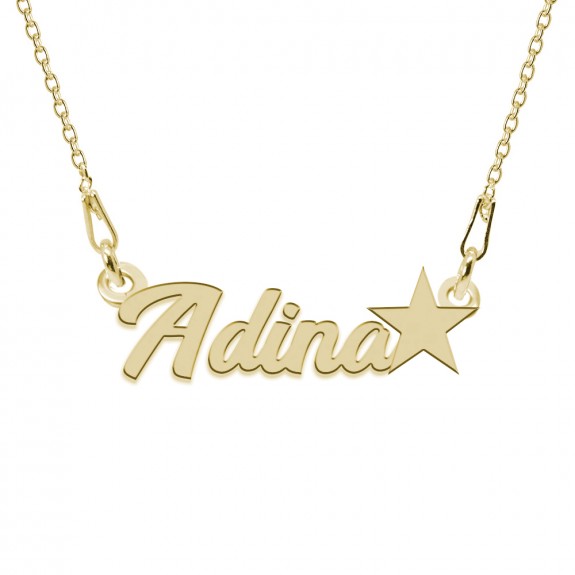 Colier Argint Placat cu Aur 24 karate, Steluta, Nume Adina, BijouxMAG, 45 cm