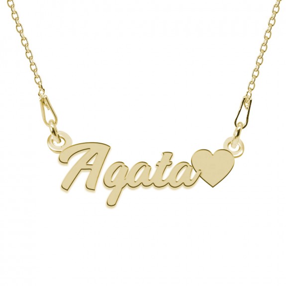 Colier Argint Placat cu Aur 24 karate, Inimioara, Nume Agata, BijouxMAG, 45 cm