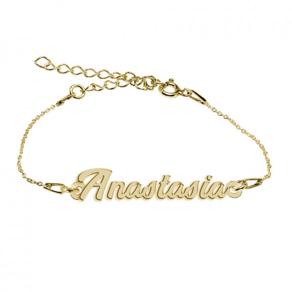 Bratara Argint Placata cu Aur 24 karate, Nume Anastasia, 15 + 3 cm Bratara Argint Placata cu Aur 24 karate, Nume Anastasia, 15 + 3 cm