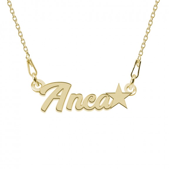 Colier Argint Placat cu Aur 24 karate, Steluta, Nume Anca, BijouxMAG, 45 cm