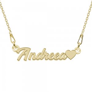 Colier personalizat numele Andreea cu inimioara din argint 925 placat cu aur galben 24 karate