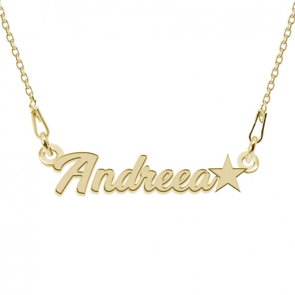 Colier Argint Placat cu Aur 24 karate, Steluta, Nume Andreea, BijouxMAG, 45 cm