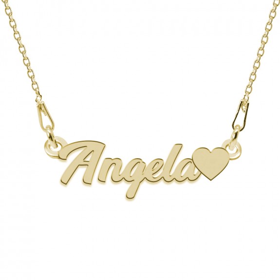 Colier Argint Placat cu Aur 24 karate, Inimioara, Nume Angela, BijouxMAG, 45 cm