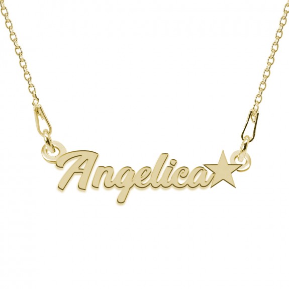 Colier Argint Placat cu Aur 24 karate, Steluta, Nume Angelica, BijouxMAG, 45 cm