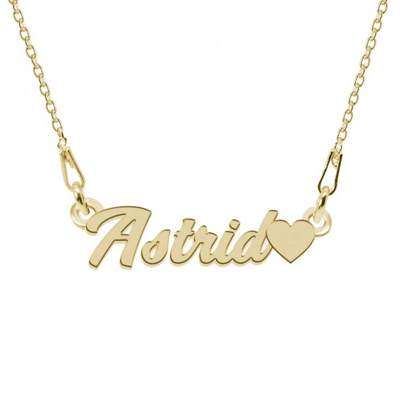 Colier Argint Placat cu Aur 24 karate, Inimioara, Nume Astrid, BijouxMAG, 45 cm