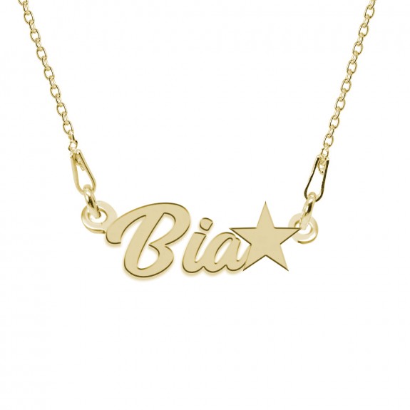 Colier Argint Placat cu Aur 24 karate, Steluta, Nume Bia, BijouxMAG, 45 cm