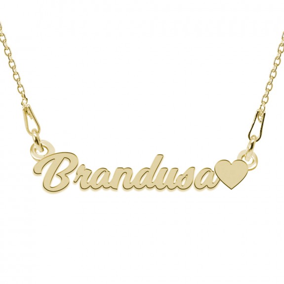 Colier Argint Placat cu Aur 24 karate, Inimioara, Nume Brandusa, BijouxMAG, 45 cm