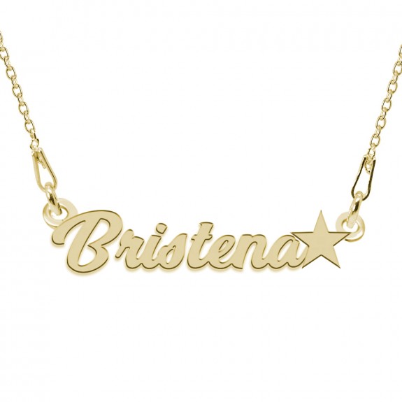 Colier Argint Placat cu Aur 24 karate, Steluta, Nume Bristena, BijouxMAG, 45 cm