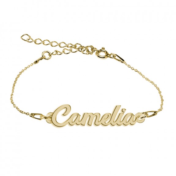 Bratara Argint Placata cu Aur 24 karate, Nume Camelia, 15 + 3 cm