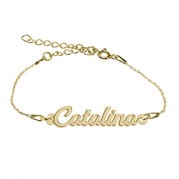 Bratara Argint Placata cu Aur 24 karate, Nume Catalina, 15 + 3 cm