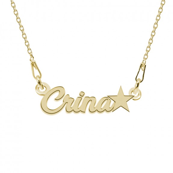 Colier Argint Placat cu Aur 24 karate, Steluta, Nume Crina, BijouxMAG, 45 cm