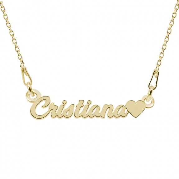 Colier Argint Placat cu Aur 24 karate, Inimioara, Nume Cristiana, BijouxMAG, 45 cm