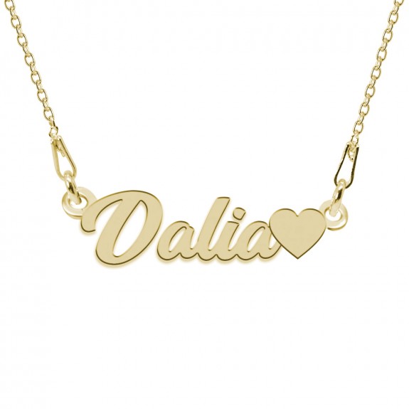 Colier Argint Placat cu Aur 24 karate, Inimioara, Nume Dalia, 45 cm