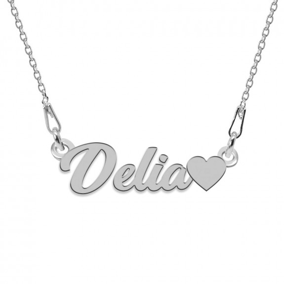 Colier Argint, Inimioara, Nume Delia , 45 cm