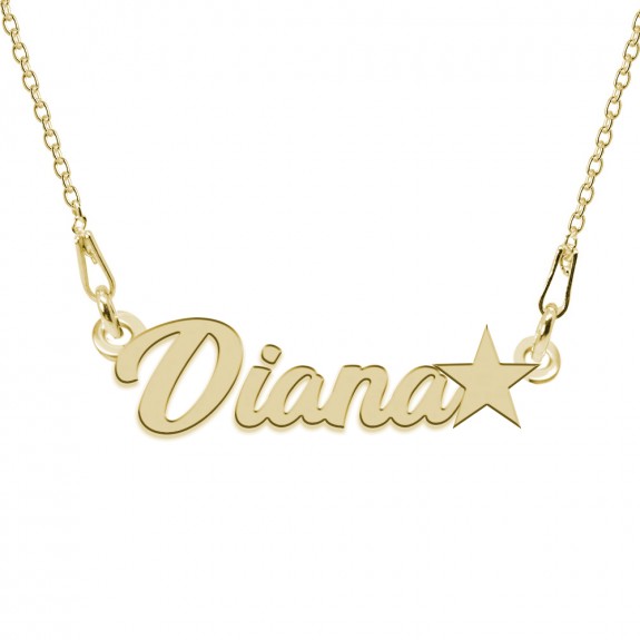 Colier Argint Placat cu Aur 24 karate, Steluta, Nume Diana, 45 cm