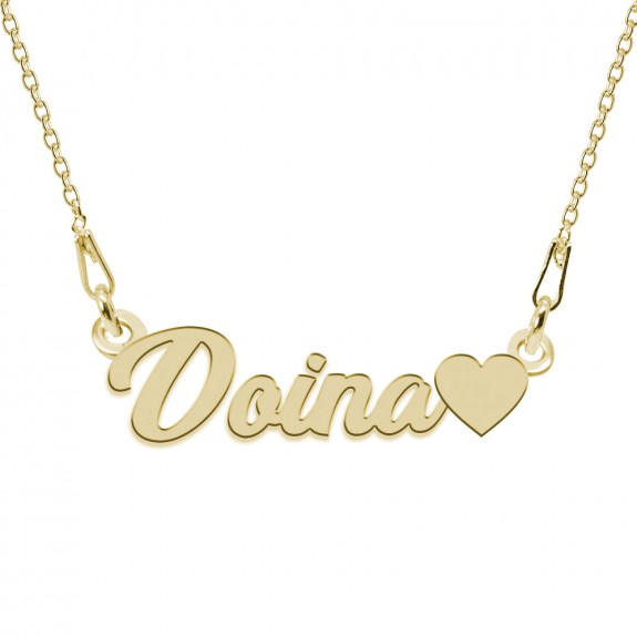 Colier Argint Placat cu Aur 24 karate, Inimioara, Nume Doina, 45 cm