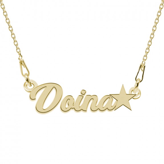 Colier Argint Placat cu Aur 24 karate, Steluta, Nume Doina, 45 cm Colier Argint Placat cu Aur 24 karate, Steluta, Nume Doina, 45 cm