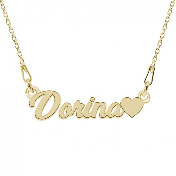 Colier Argint Placat cu Aur 24 karate, Inimioara, Nume Dorina, 45 cm