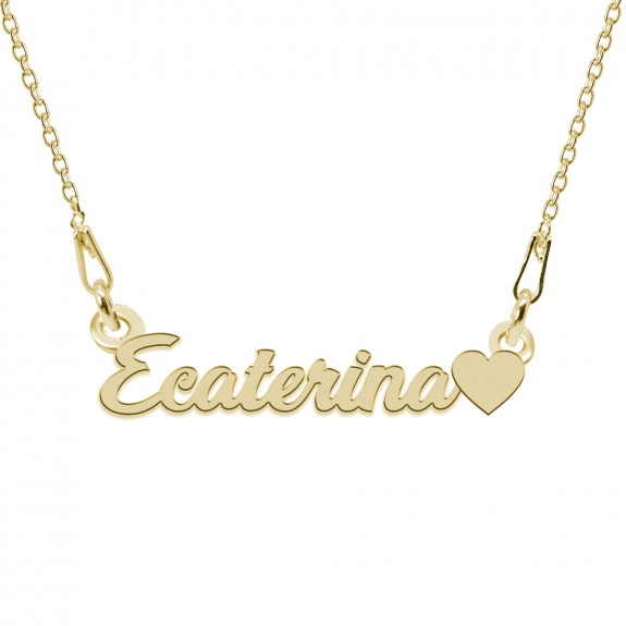 Colier Argint Placat cu Aur 24 karate, Inimioara, Nume Ecaterina, 45 cm