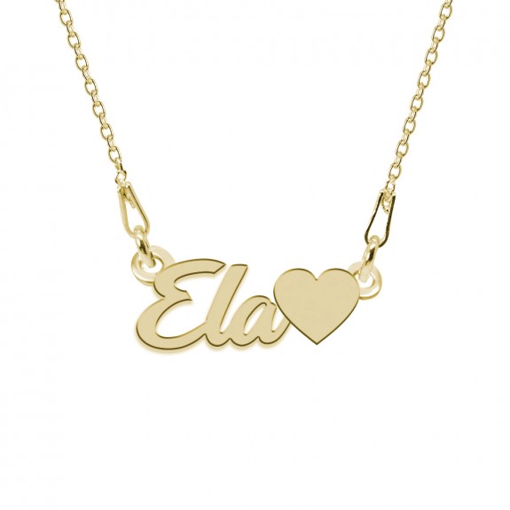 Colier Argint Placat cu Aur 24 karate, Inimioara, Nume Ela, 45 cm