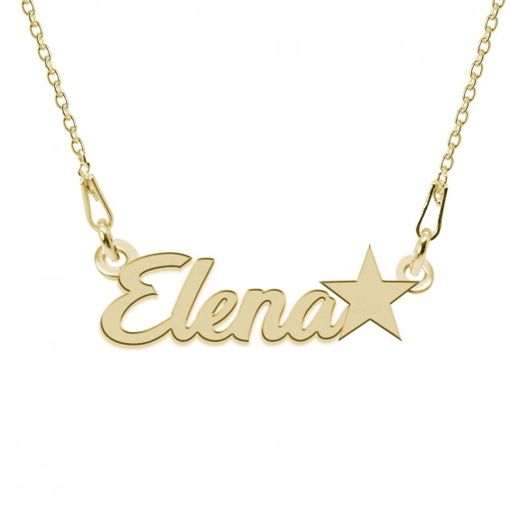 Colier Argint Placat cu Aur 24 karate, Steluta, Nume Elena, 45 cm