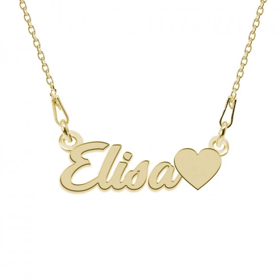 Colier Argint Placat cu Aur 24 karate, Inimioara, Nume Elisa, 45 cm