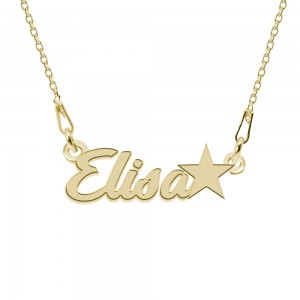 Colier Argint Placat cu Aur 24 karate, Steluta, Nume Elisa, 45 cm