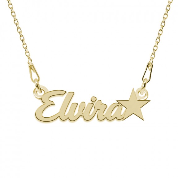 Colier Argint Placat cu Aur 24 karate, Steluta, Nume Elvira, 45 cm