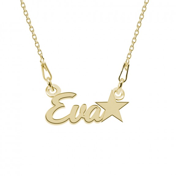 Colier Argint Placat cu Aur 24 karate, Steluta, Nume Eva, 45 cm