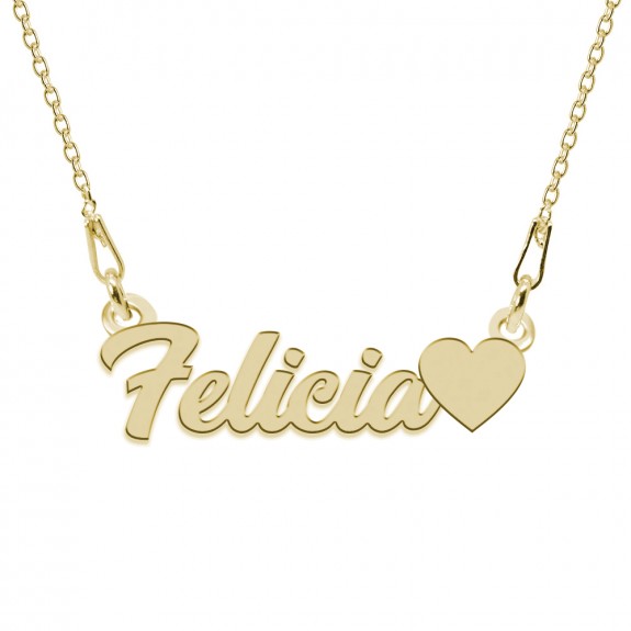 Colier Argint Placat cu Aur 24 karate, Inimioara, Nume Felicia, 45 cm