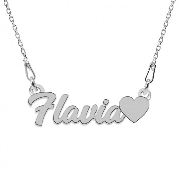 Colier Argint, Inimioara, Nume Flavia , 45 cm