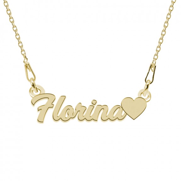 Colier Argint Placat cu Aur 24 karate, Inimioara, Nume Florina, 45 cm