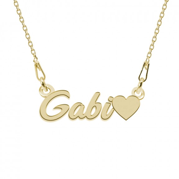 Colier Argint Placat cu Aur 24 karate, Inimioara, Nume Gabi, 45 cm