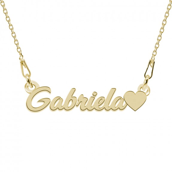 Colier Argint Placat cu Aur 24 karate, Inimioara, Nume Gabriela, 45 cm