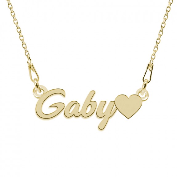 Colier Argint Placat cu Aur 24 karate, Inimioara, Nume Gaby, 45 cm