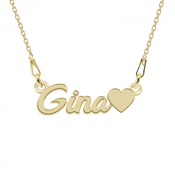 Colier Argint Placat cu Aur 24 karate, Inimioara, Nume Gina, 45 cm