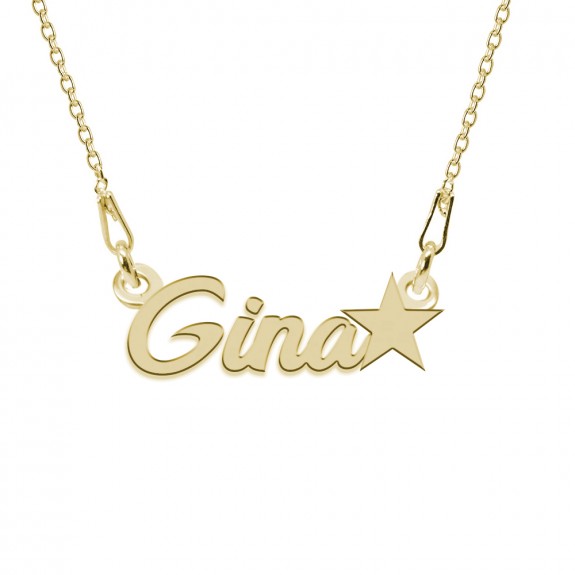 Colier Argint Placat cu Aur 24 karate, Steluta, Nume Gina, 45 cm